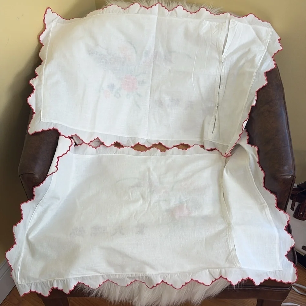 Set of Vintage White Embroidered Asian Inspired Floral Decorative Pillow Cases